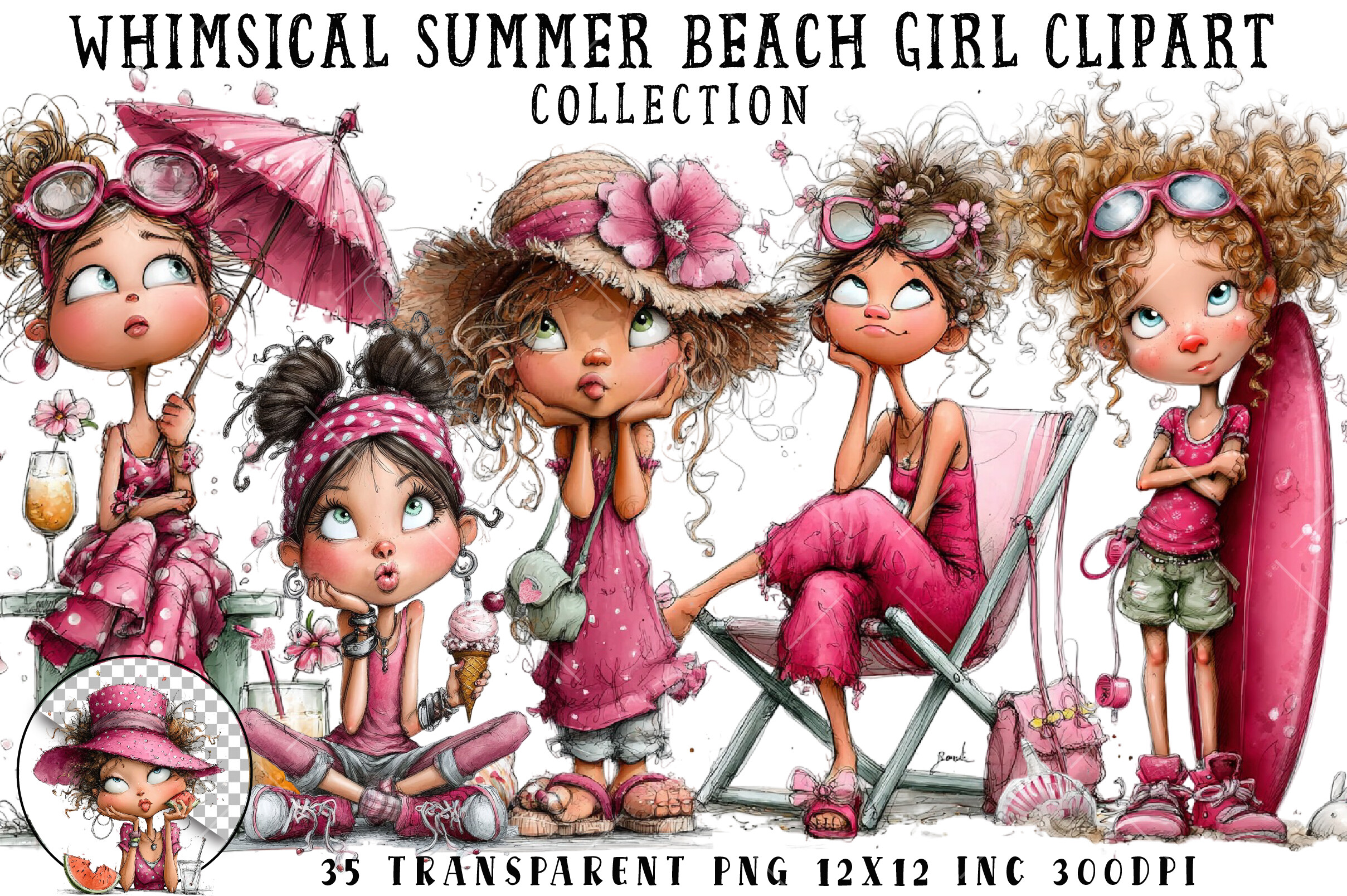 Whimsical Summer Beach Girl Clipart Graphic by RevolutionCraft ...