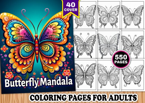 Preview of Adults Butterfly Mandala Coloring Book adult coloring pages