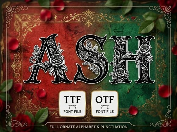 Preview specimen of Ash decorative font