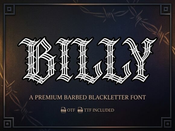 Preview specimen of Billy blackletter font