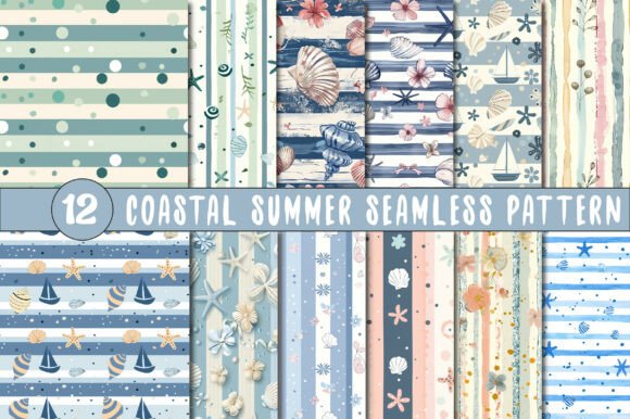 Coastal Summer Seamless Pattern Grafika Wzory AI Przez WatercolorArtist