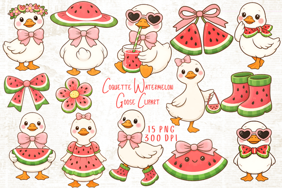 Coquette Watermelon Goose Clipart PNG Graphic Illustrations By Yassou Bouhad