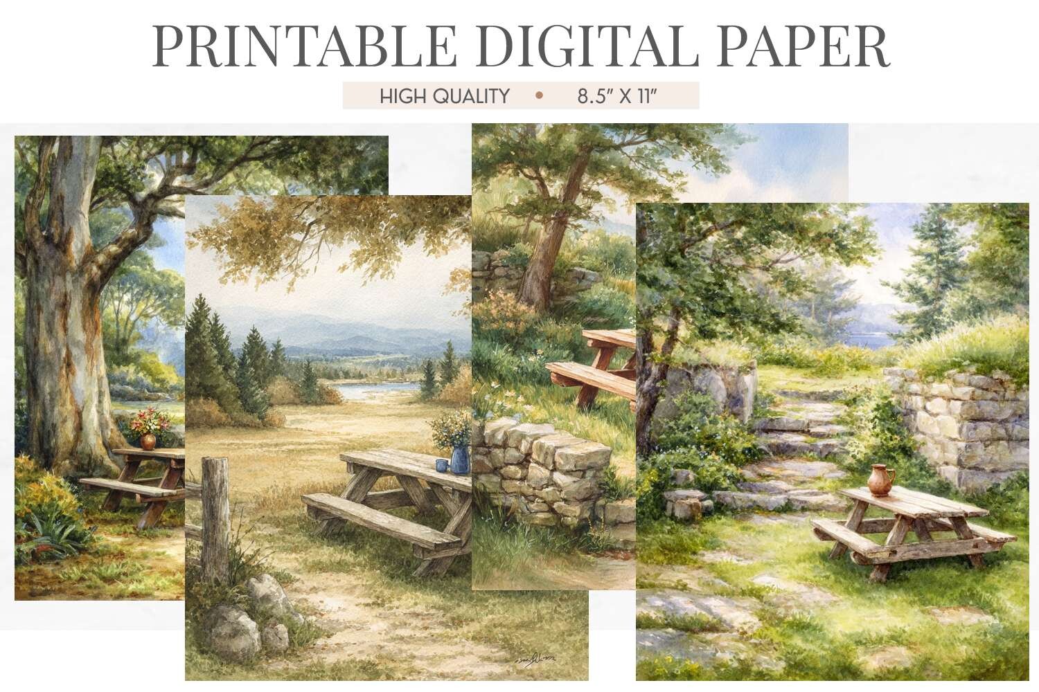 Country Meadow Picnic Digital Paper Graphic by Luv Bijou · Creative Fabrica