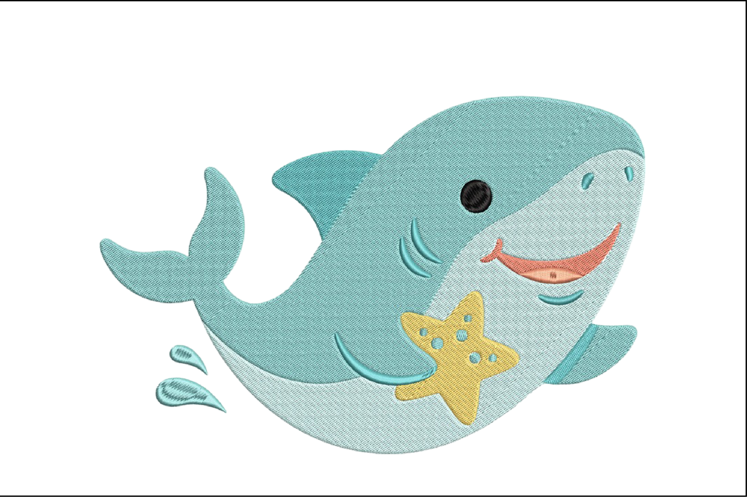 Cute Shark with Starfish Embroidery
