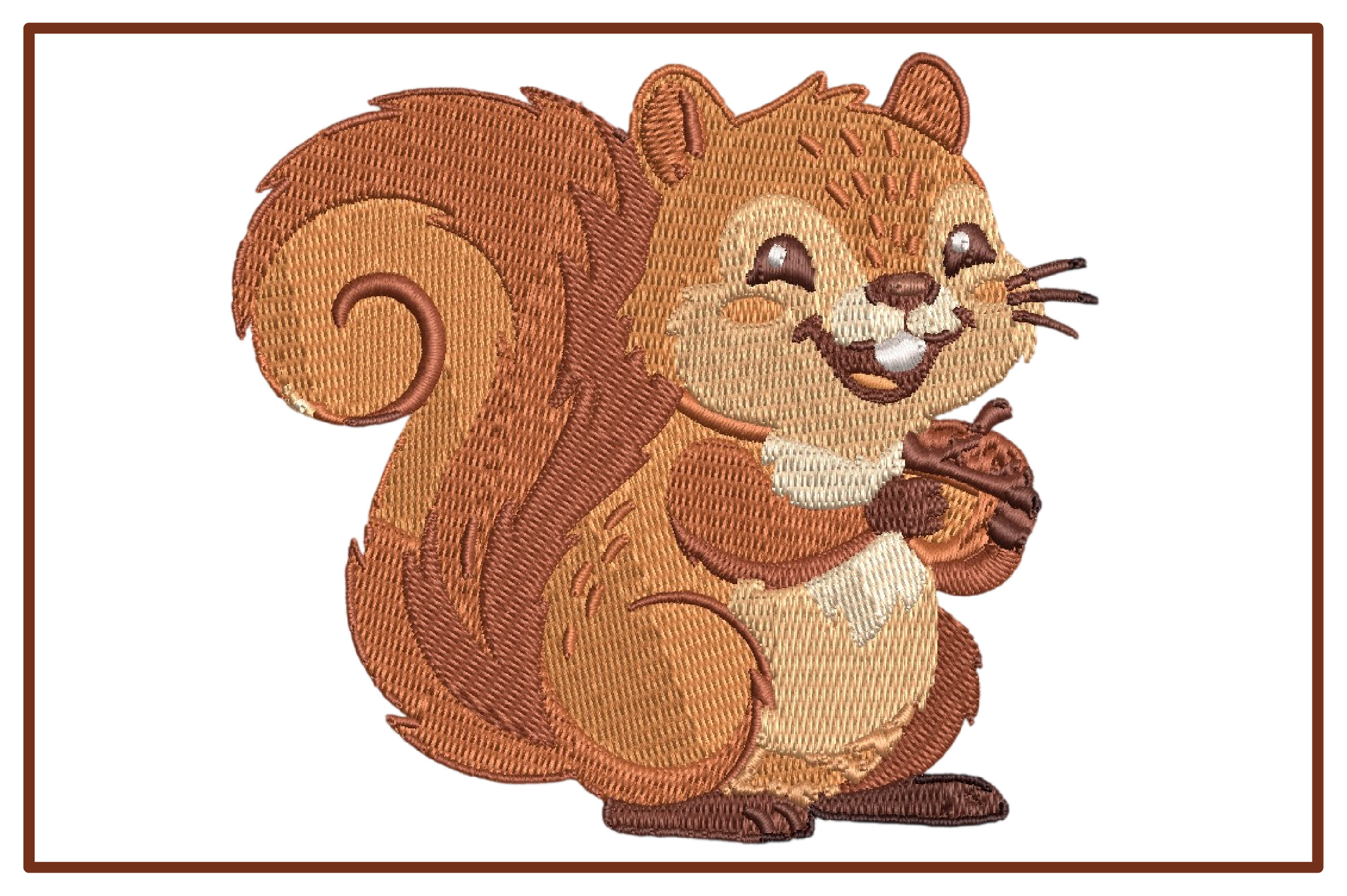 Cute Squirrel with Acorn Embroidery