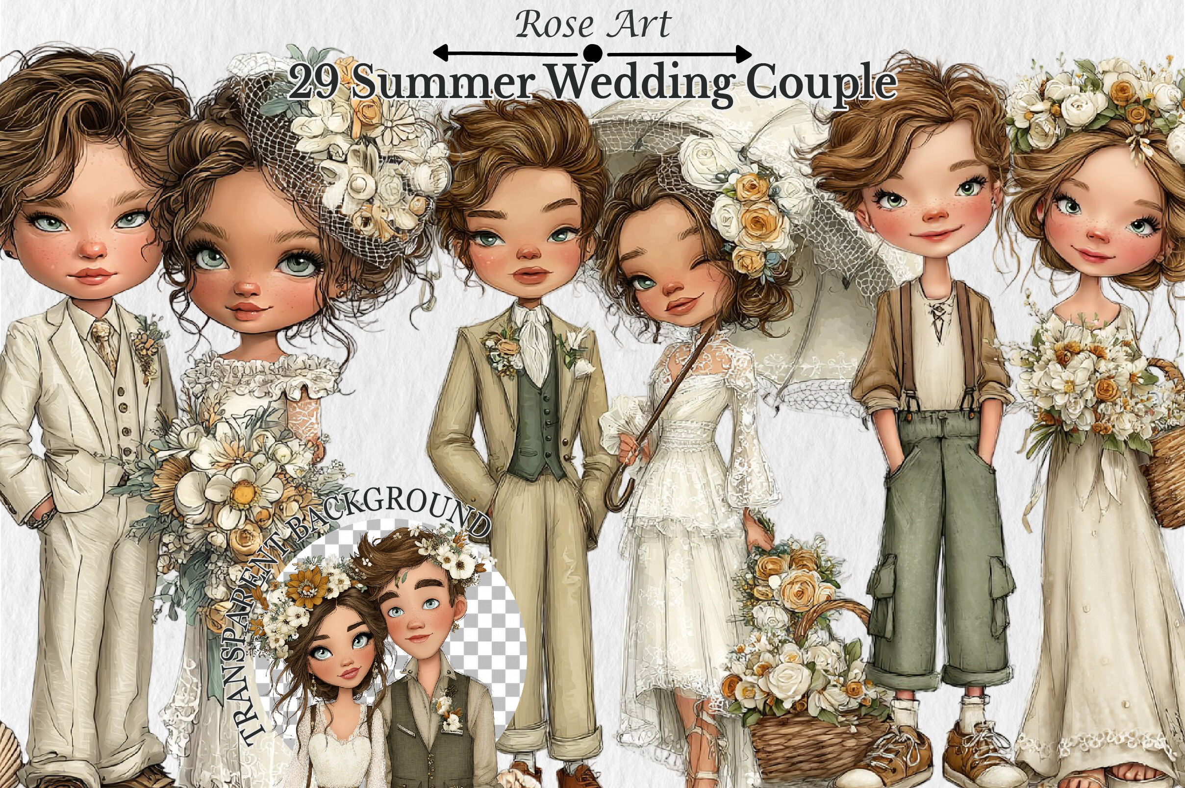 Cute Summer Wedding Couple Clipart Graphic by Rose Art · Creative Fabrica