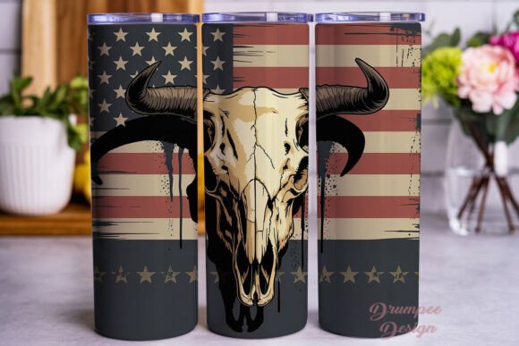 Distressed Bull Skull Flag 20oz Wrap Grafik Wraps für Becher Von Drumpee Design