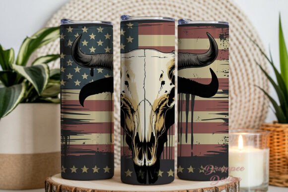 Distressed Bull Skull Flag 20oz Wrap Gráfico Capas para copos Por Drumpee Design