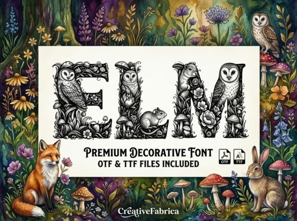 Preview specimen of Elm decorative font