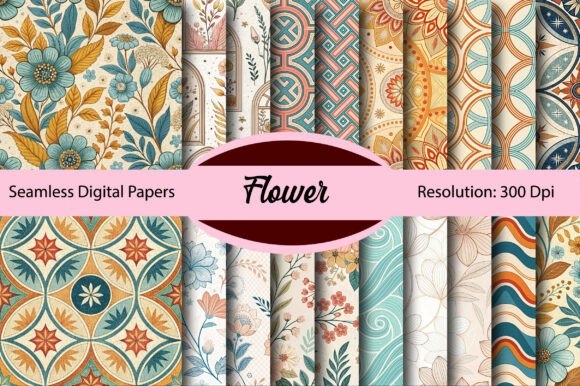 Flower Vintage Groovy Digital Paper Graphic AI Patterns By Colourful