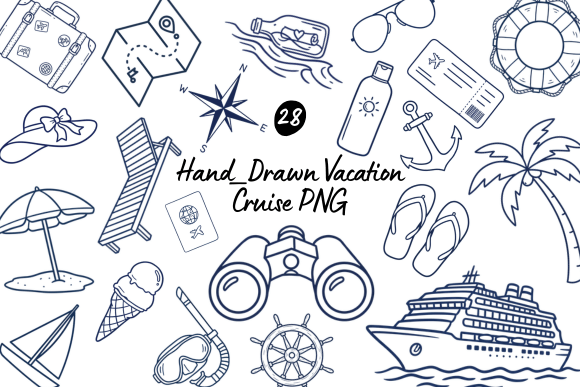 Hand-Drawn Vacation & Cruise PNG Icons