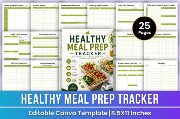 Healthy Meal Prep Tracker Canva Kdp