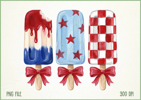 Patriotic Popsicle Ice Cream Summer PNG Graphic Illustrations By SoftInk Studio