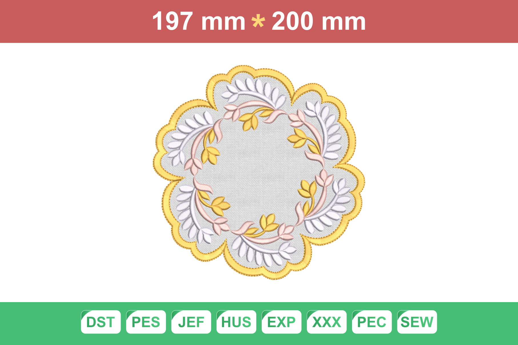 Placemat Embroidery Floral Wreath