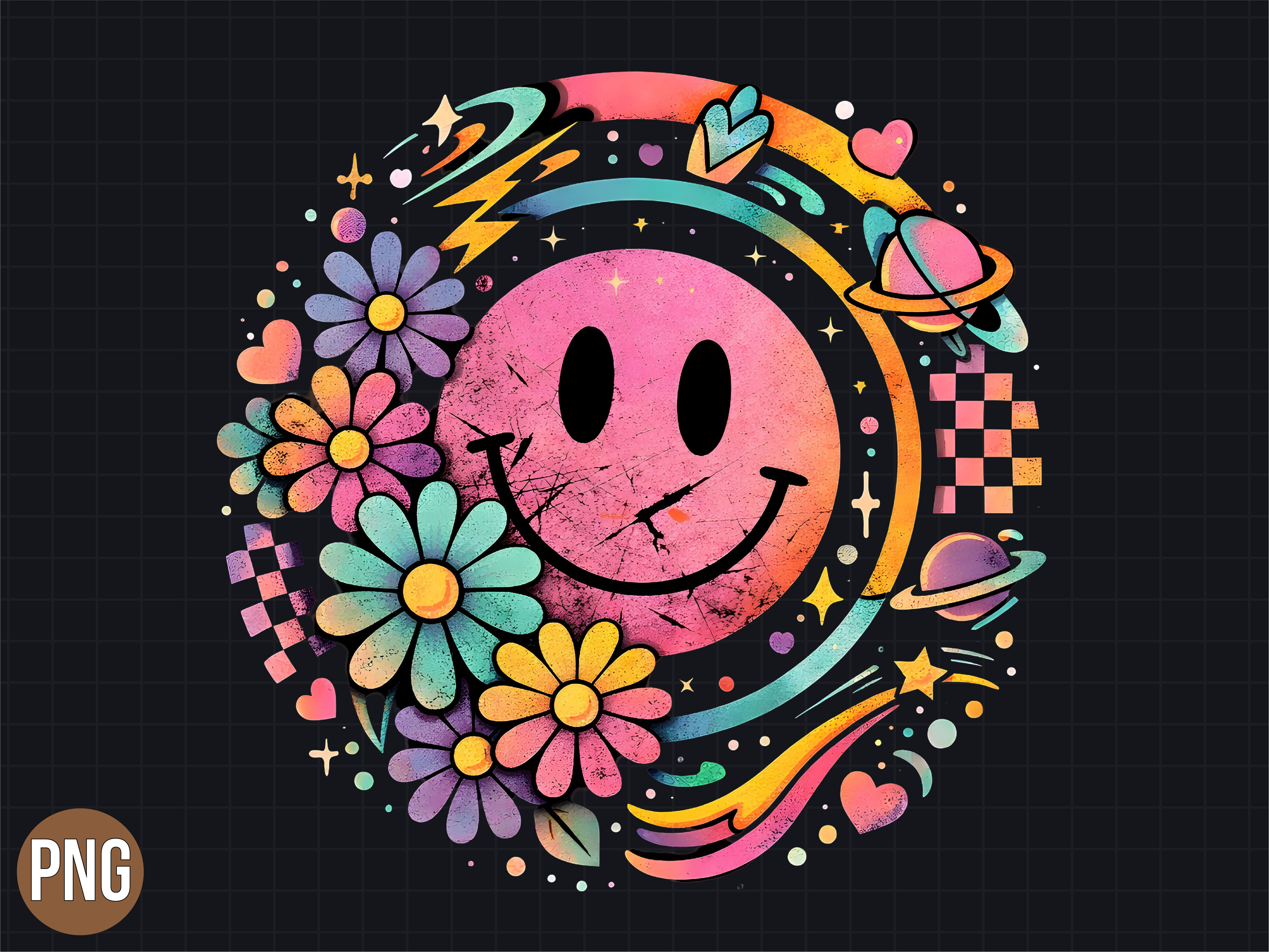 Retro Trippy Smiley Face Flowers PNG Graphic by LILY DIGITAL Arts ...