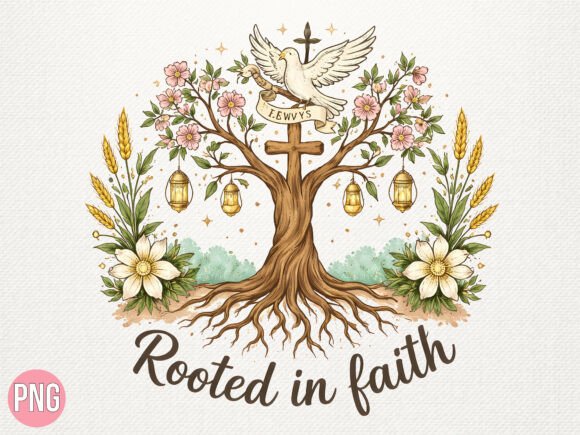 Rooted in Faith Christian Tree PNG