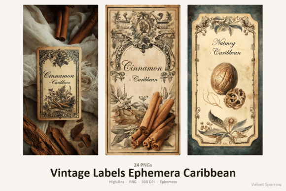 Vintage Labels Ephemera Caribbean Set