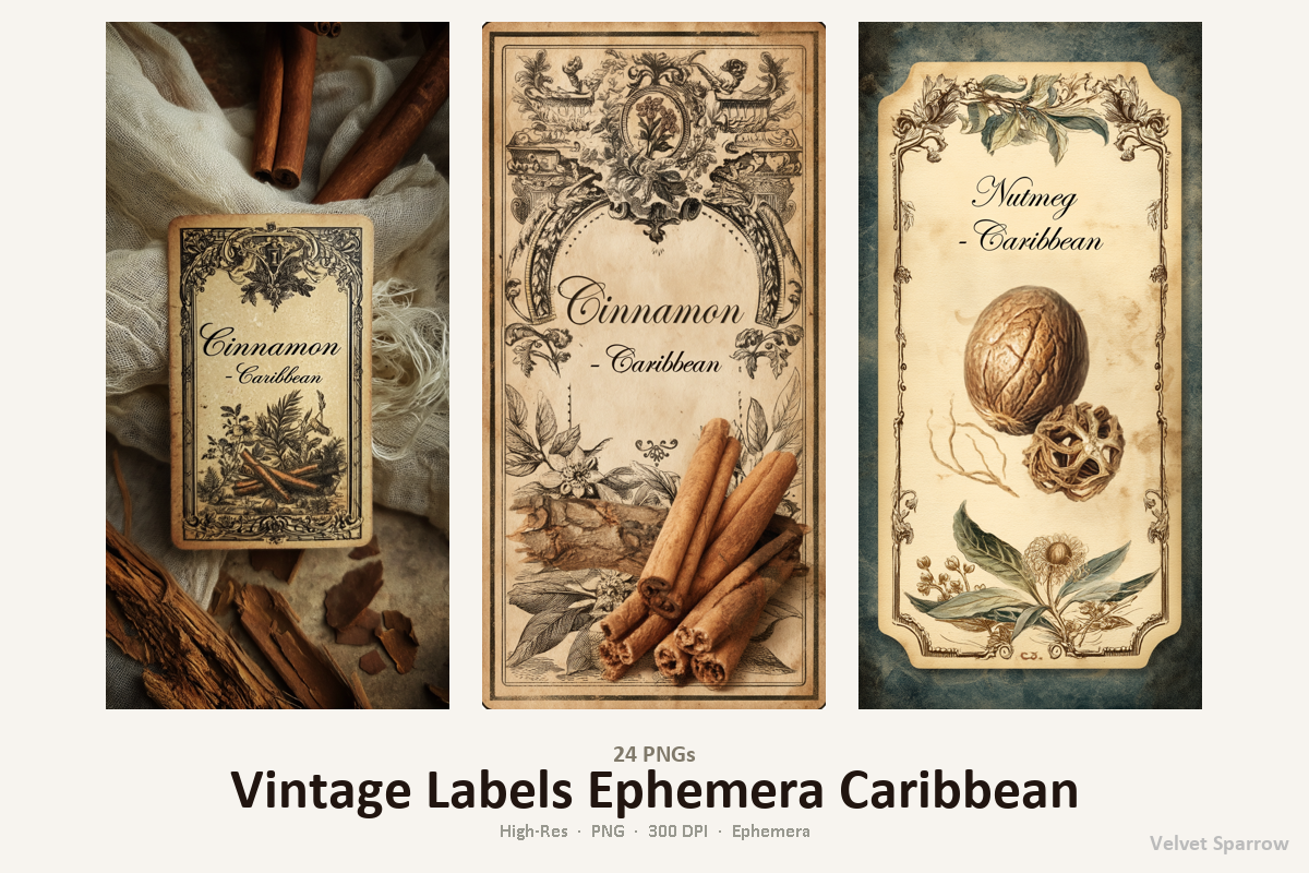 Vintage Labels Ephemera Caribbean Set