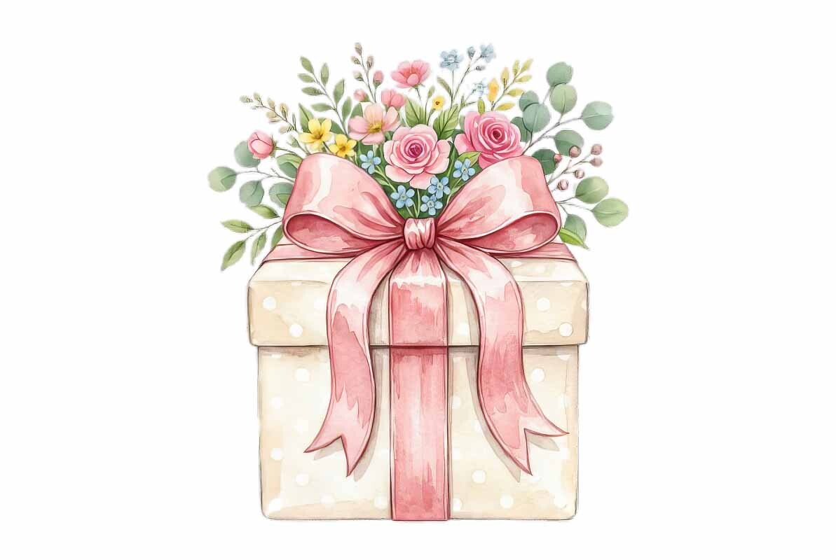 Watercolor Elegant Gift Box Ribbon Bow