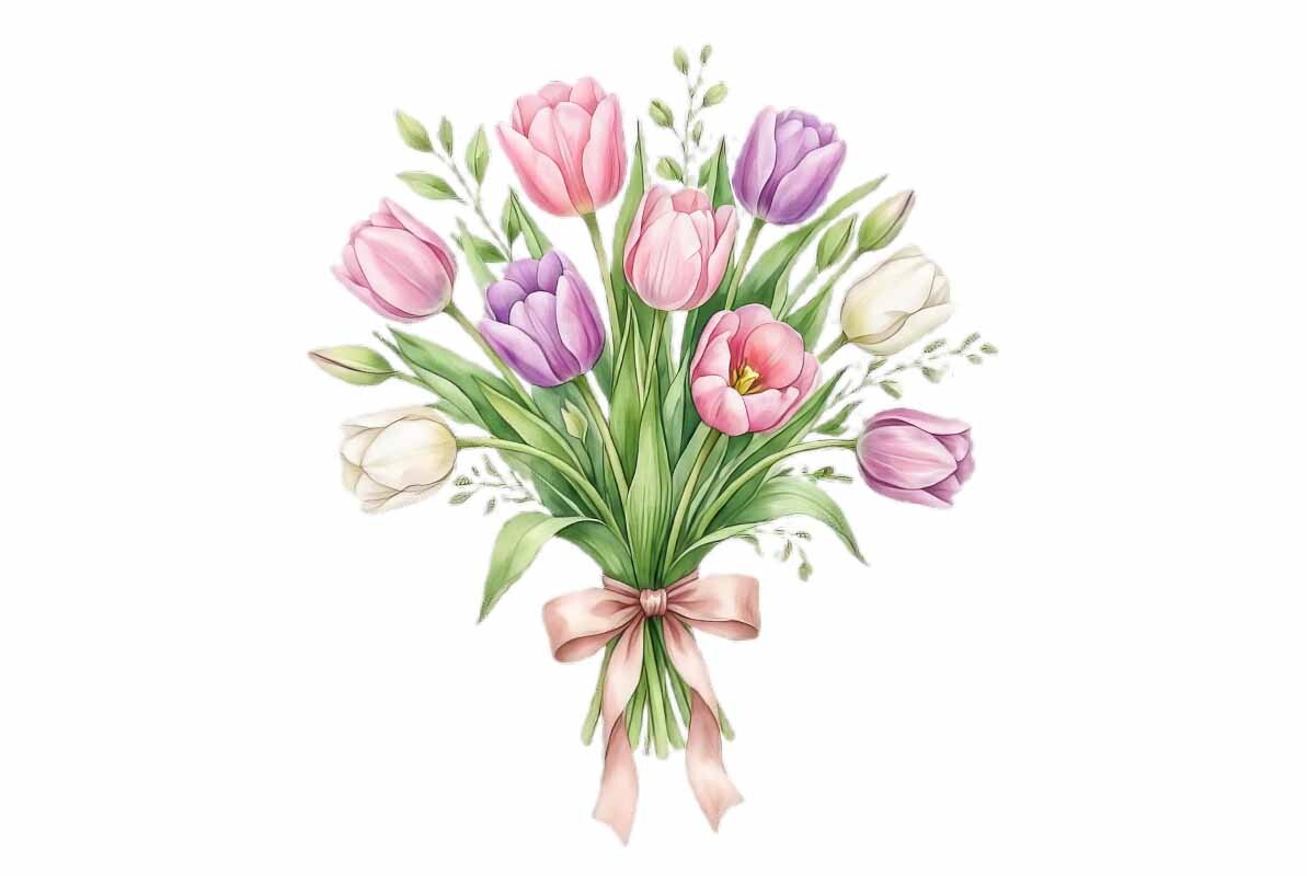Watercolor Fresh Tulip Bunch
