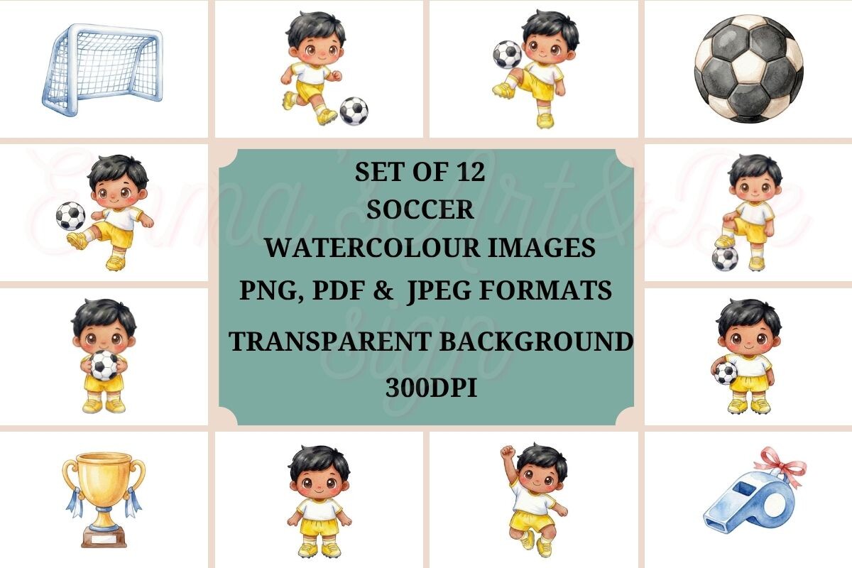 Watercolour Soccer Boys Clipart