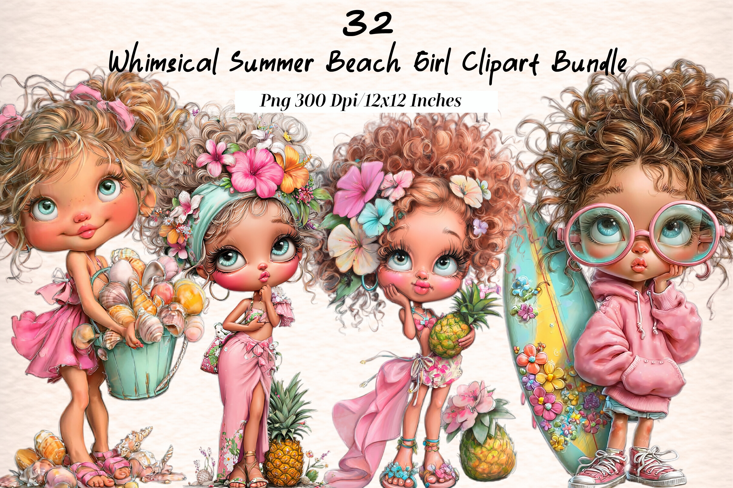Whimsical Summer Beach Girl Clipart Graphic by Digital Artistic99 ...