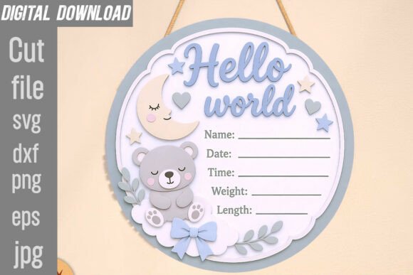 Birth Announcement SVG, Hello World PNG