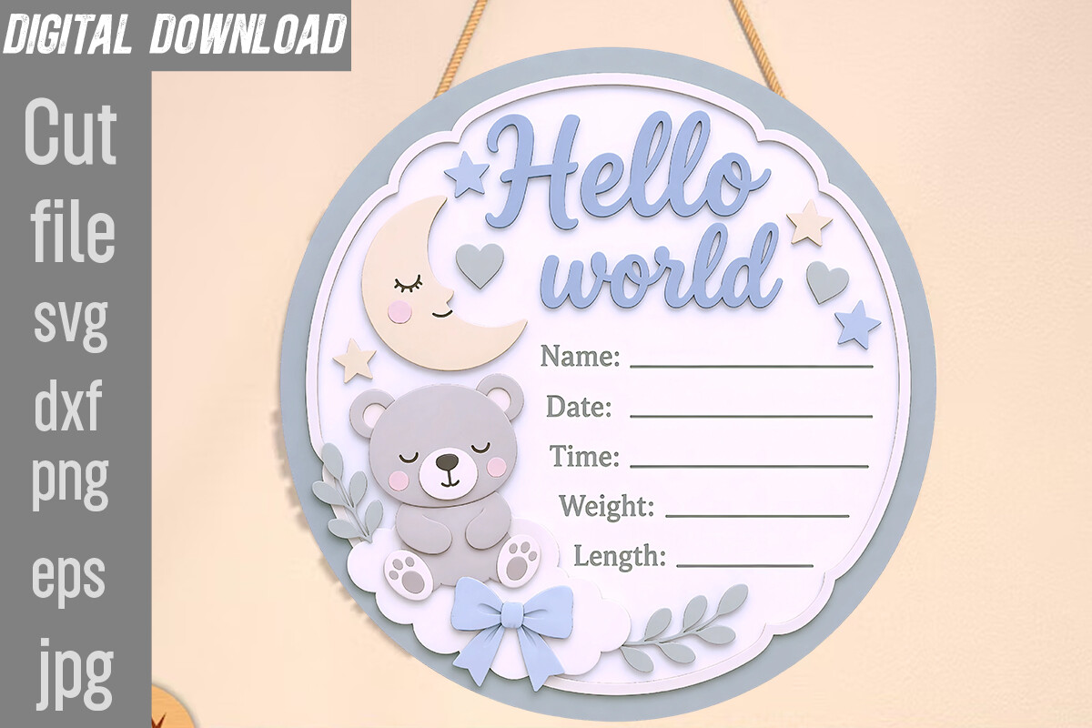 Birth Announcement SVG, Hello World PNG