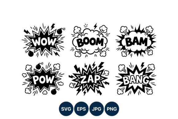 Comic Sound Effect Words Black and White