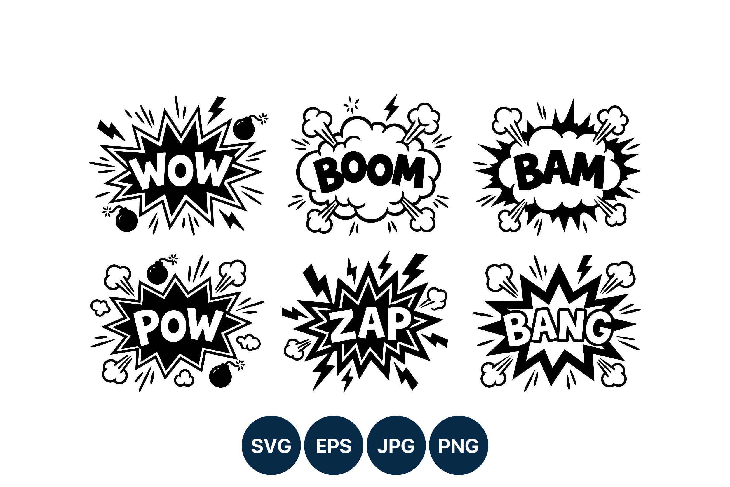 Comic Sound Effect Words Black and White