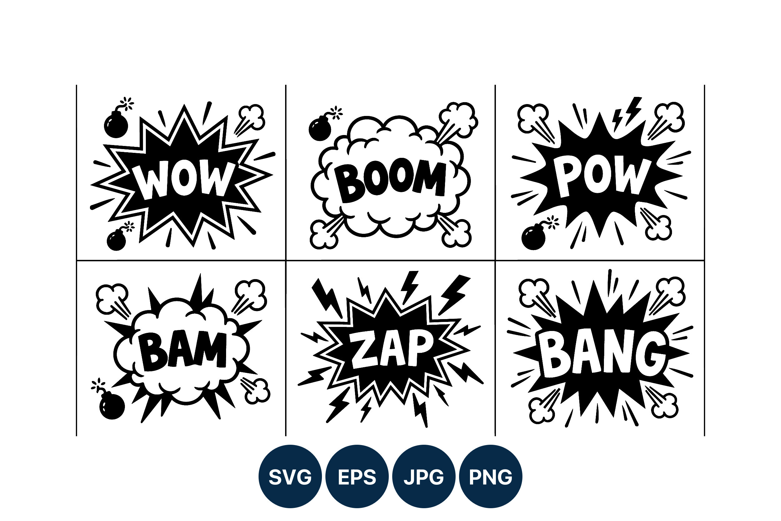 Comic Text Explosion Vector Art Set