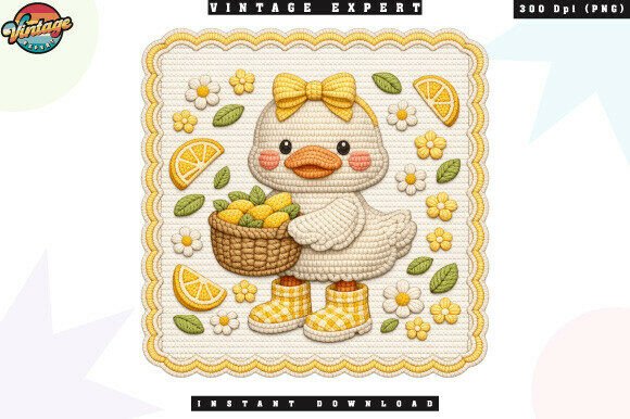 Crochet Duck Floral Lemon Summer PNG