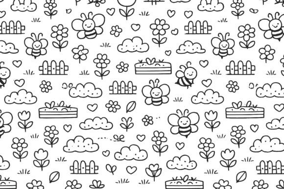 Cute Bee Seamless Pattern Vector Graphic Illustrations By dogstar4535