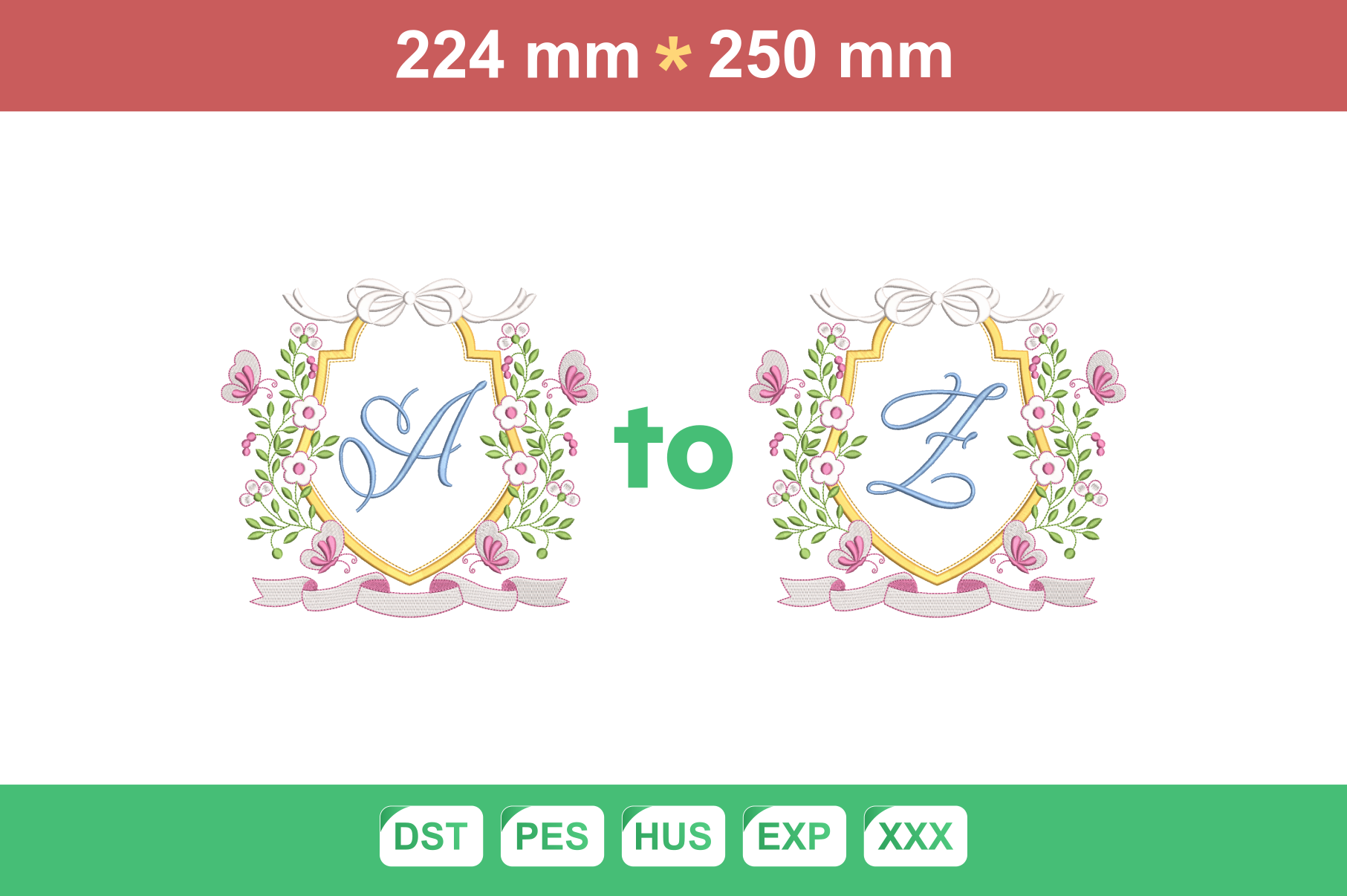 Floral Crest Monogram a-Z Embroidery Set