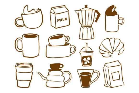 Hand Drawn Coffee Cafe Doodle Vector Set Grafik Druckbare Illustrationen Von Musbila