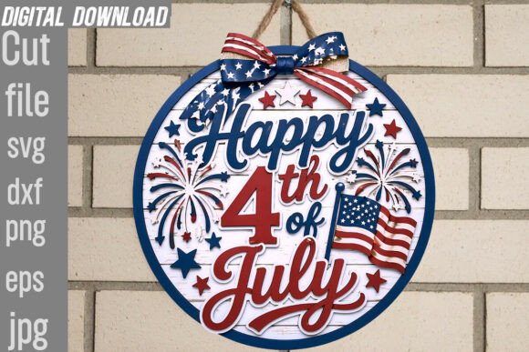 Happy 4th of July PNG, Patriotic Door Illustration Modèles d'Impression Par SimaCrafts