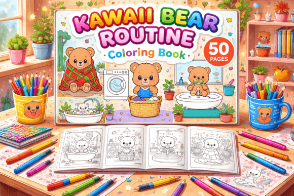 Kawaii Routine Kawaii Bear Routine Coloring Book Graphic by ArceusDigital · Creative ...