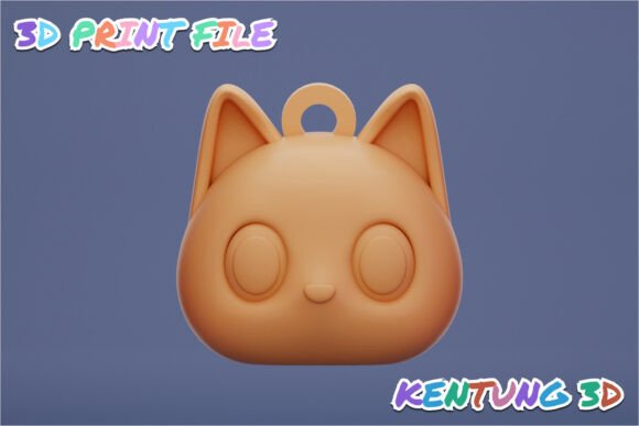 Kawaii Cat Head Keychain 3D Print Model 3D Printing By Kentung3D