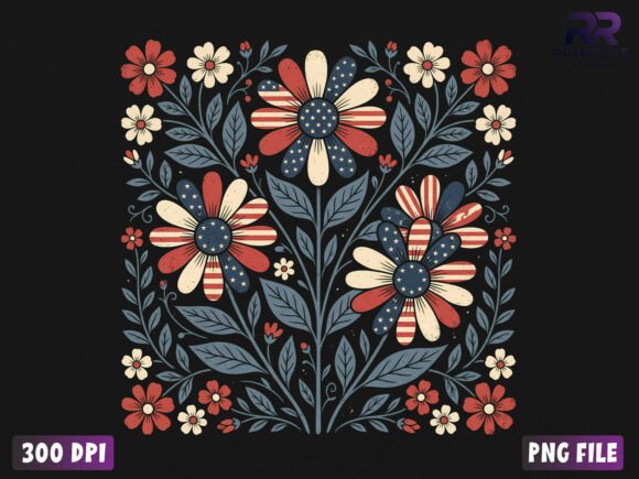 Patriotic Floral USA PNG,4th of July Graphic T-shirt Designs By RR Printive Studio