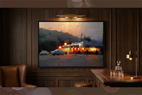 Retro Night Diner Impasto Oil Art