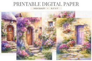 Rose Cottage Door Bicycle Digital Paper Graphic by Luv Bijou · Creative ...