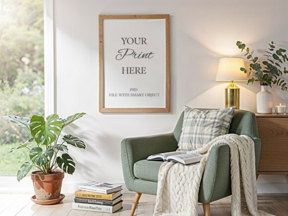 Vertical Frame Mockup Green Armchair Graphic Frames & Posters By Mockups Of Imaginations