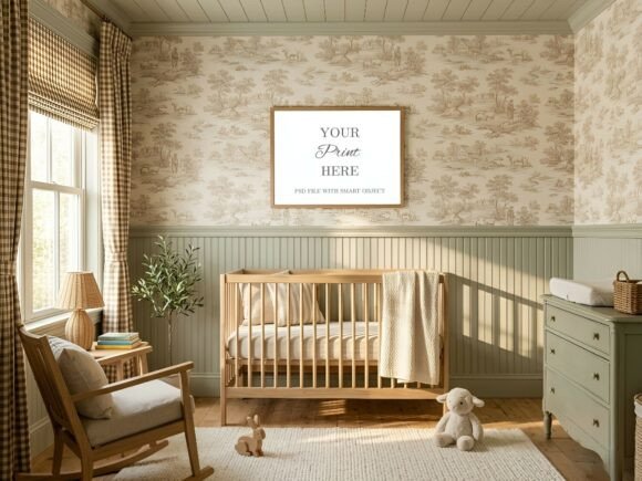 Vintage Nursery Frame Mockup Toile Room Graphic Frames & Posters By Mockups Of Imaginations