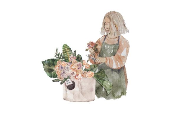 Watercolor Florist Girl Portrait Clipart for custom pet portrait wreath compositions