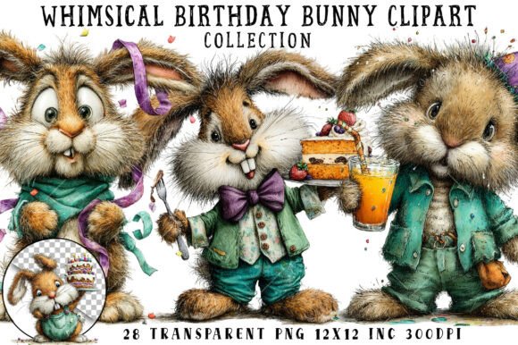Whimsical Birthday Bunny Clipart Graphic by RevolutionCraft · Creative ...