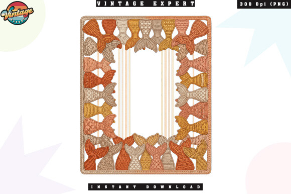 Crochet Mermaid Tail Frame Border PNG