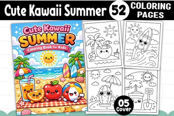 Preview of Cute Kawaii Summer Coloring Pages - Kids coloring pages for kids