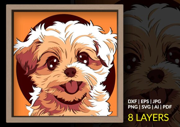 Cute puppy dog 3D layered shadow box