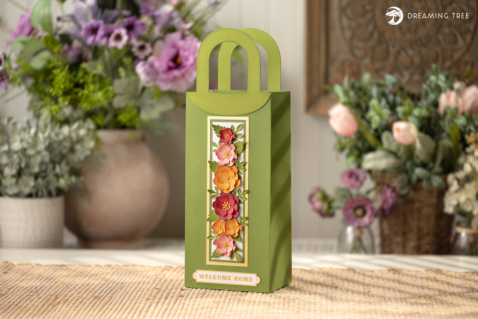 Elegant Bloom Gift Bag SVG floral wine bottle bag Cricut