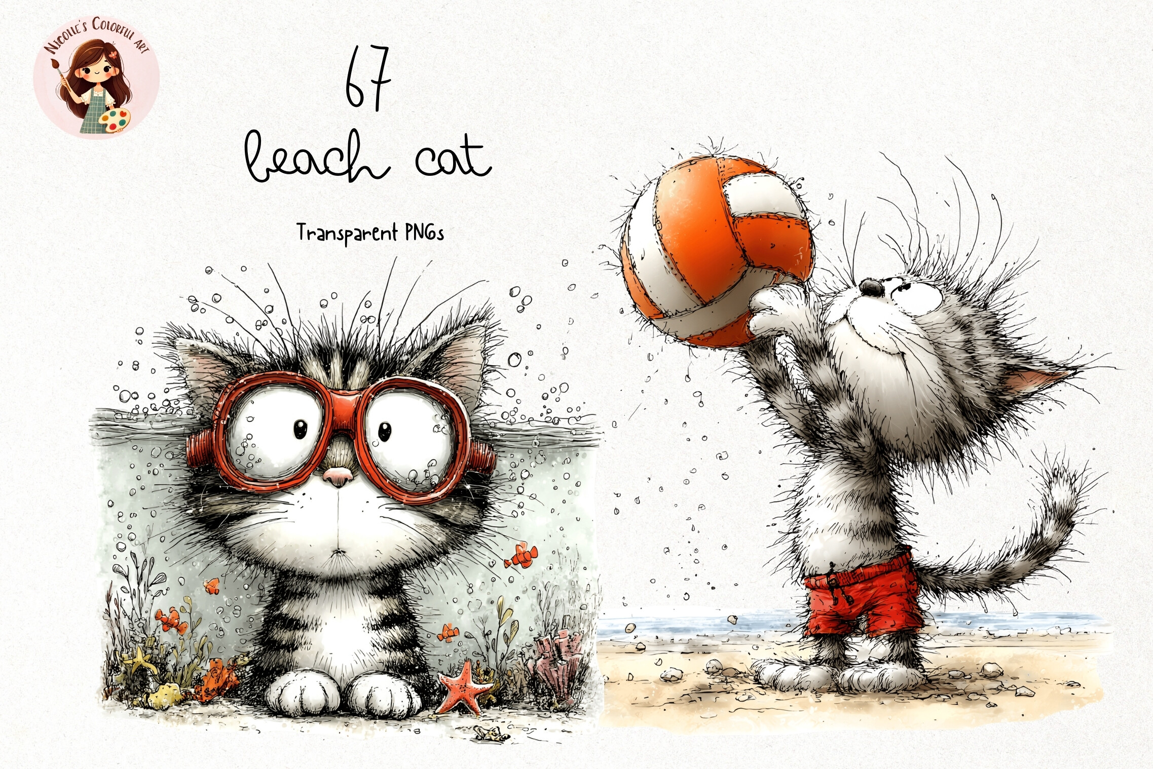 Funny Summer Beach Cat PNG Clipart Graphic by Nicolle's Colorful Art ...